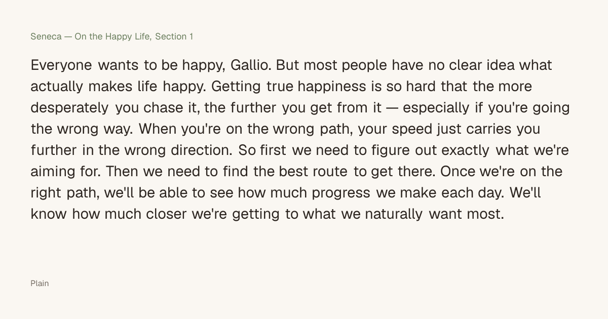 On the Happy Life, Section 1 — In Plain English